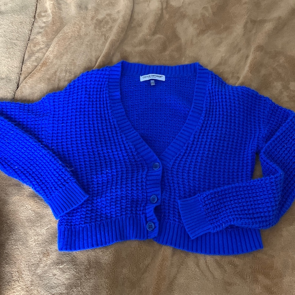Bright blue cropped cardigan